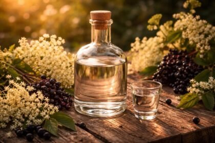 borzag pálinka elegáns pohárban, virágos-gyümölcsös illat és aranyló folyás, kóstolásra élvezetes árnyalatok.