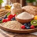 Teljes kiőrlésű lisztet ábrázoló kép: rostokban gazdag, egészséges étkezés és tápanyagokkal