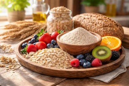 Teljes kiőrlésű lisztet ábrázoló kép: rostokban gazdag, egészséges étkezés és tápanyagokkal