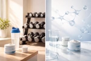 Kreatin, edzés és szexuális egészség témáját vizuálisan ábrázoló képi koncepció