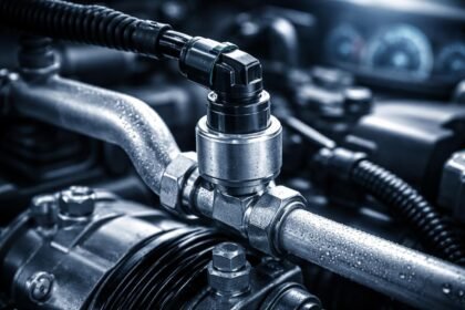 Autóklíma nyomáskapcsoló és hűtőközeg nyomásának részletes vizuális ábrázolása a komponensek közti kapcsolatokkal